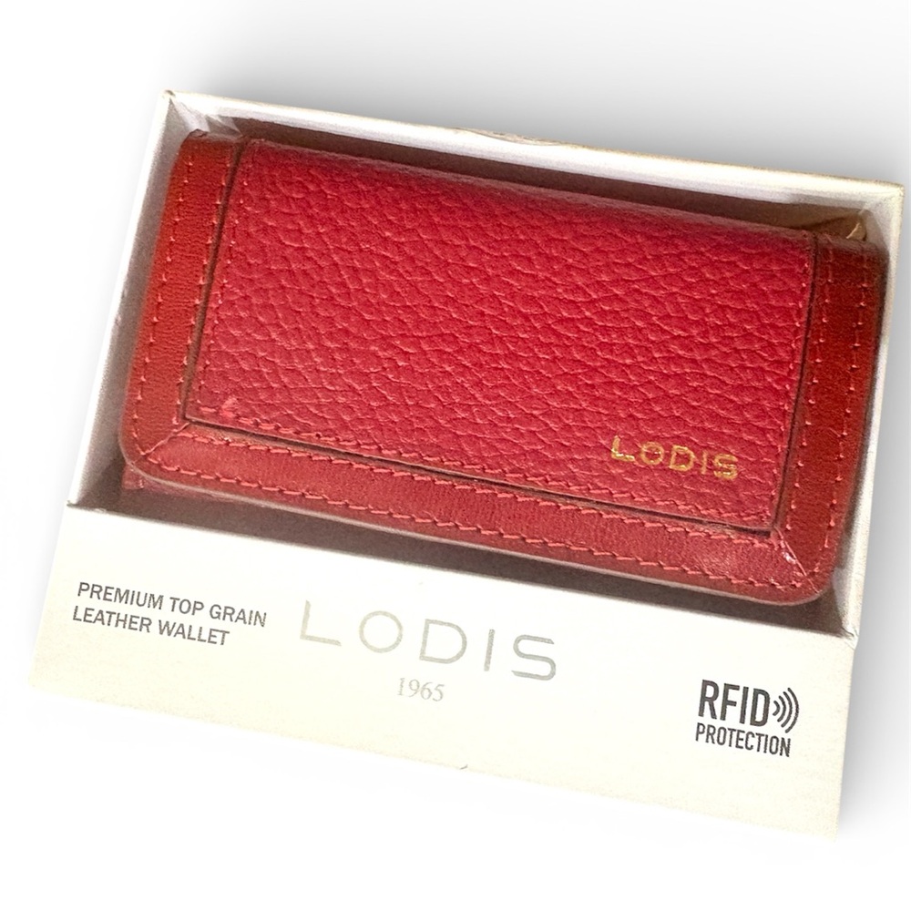 Lodis Red Leather trifold wallet RFID New in Box NWT
